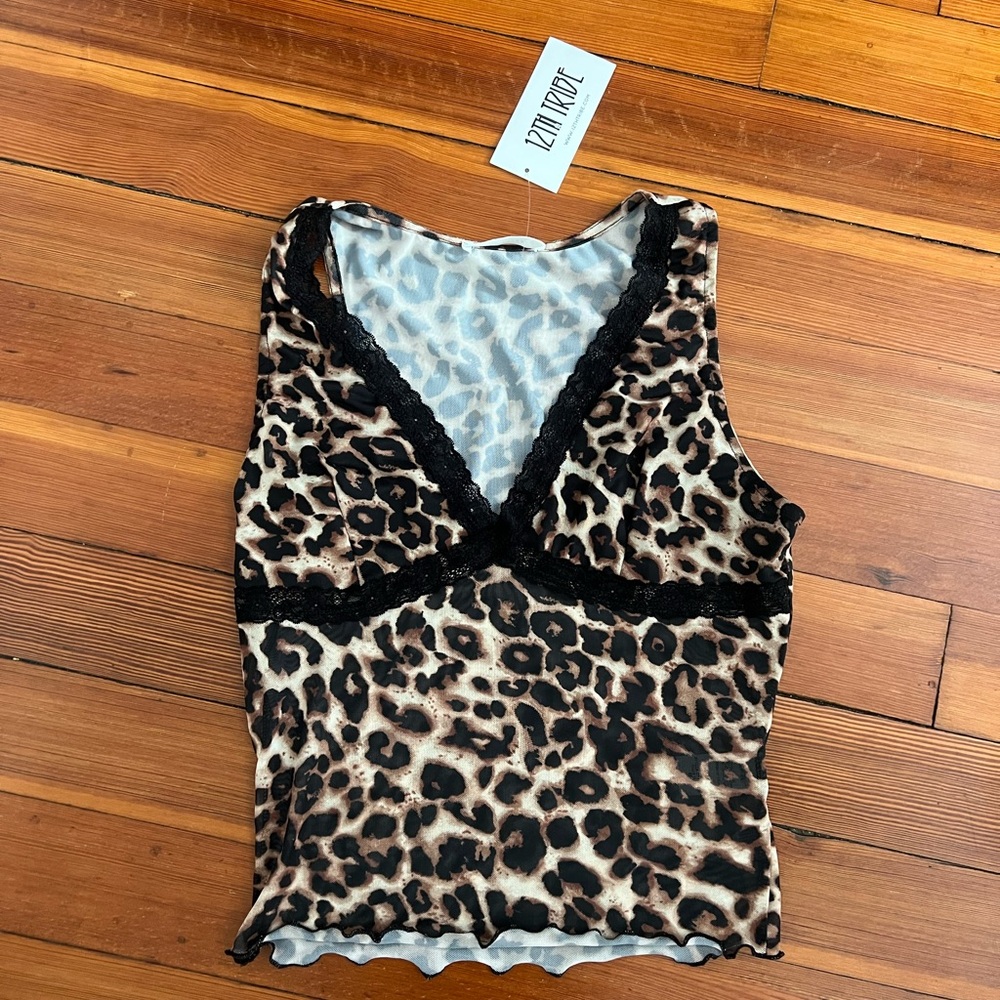 NEW Leopard Print Sleeveless Top with Lace Trim